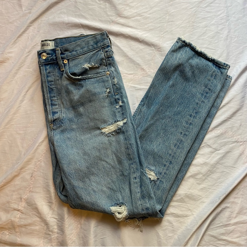 Agolde 90’s Jean Mid Rise Loose Fit Women’s Distressed Denim Jeans Size 26 USA